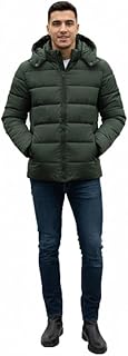 جاكيت مبطن منفوخ للرجال بغطاء للرأس، ملابس خارجية للشتاء، أخضر