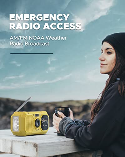 Emergency Weather Radio With Hand Crank Solar Cell Phone Charger, Portable 3500Mah Power Bank Noaa/Am/Fm Radio,Battery Power Weather Alert Radios With Flashlights For Emergencies Radio Survial #TOP1