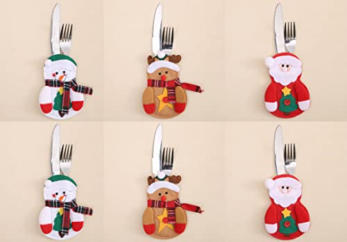 ARBUTUS 6 Piezas Bolsita para Cubiertos Decoracion de Navidad,Decoracion de Mesa Navideña,Adecuado para Fiestas de Cumpleaños, Fiestas, Cenas Familiares (Muñeco de Nieve, Santa Claus, Alce) Cover