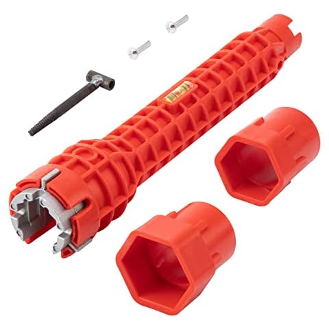(8 in 1) Faucet and Sink Installer Tool, Entemah Double Head Plumbing Tool, Water Pipe Spanner Tackle, Multifunctional Faucet Wrench Tool (Red) Cover