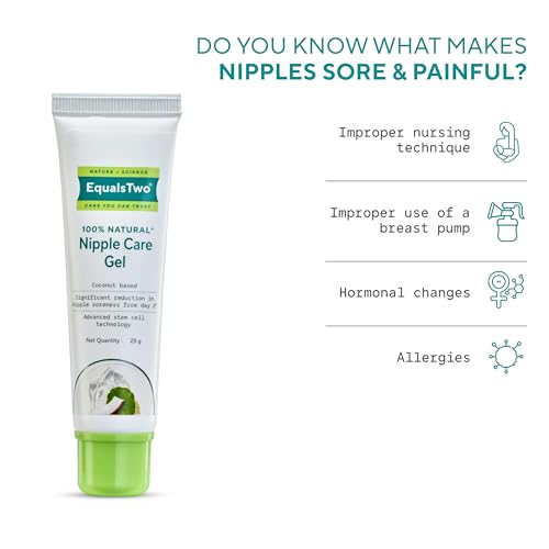 Image of EQUALSTWO by Zydus Nipple Care Gel for Cracked & Sore Nipples, 25gm, 100% Natural Soothing Nipple Gel Cream for Breastfeeding & New Mom, Hypoallergenic, Dermatologically Tested, Pack 1