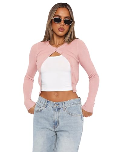 Image of Cardigan Sweaters for Women Crew Neck Cropped Sweater Tops Dressy Casual Long Sleeve Shirts