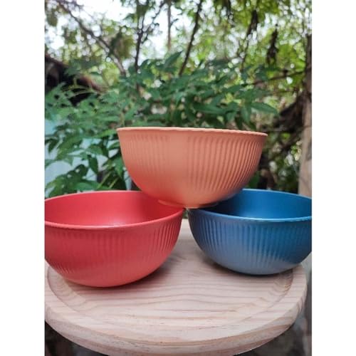 Kit 6 Bowls Bambu Plástico Stripes Lyor 500ml Coloridos 15x7cm Tigelas Sobremesas Cereais