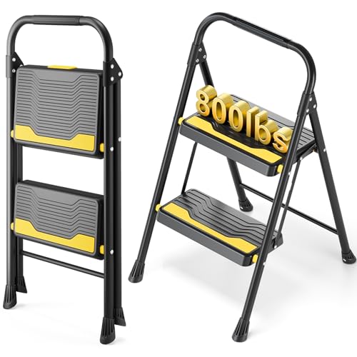 Urackify 2 Step Ladder, Heavy-Duty 330lb Capacity, Wide Anti-Slip Steps & Secure Handrail Compact,...