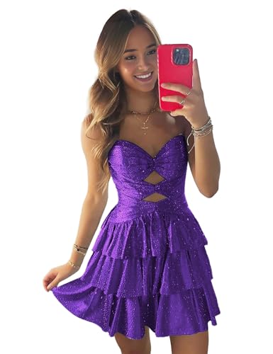 ForElise Sparkly Sequin Homecoming Dresses for Teens 2025 Cut Out Tiered Short Prom Dress