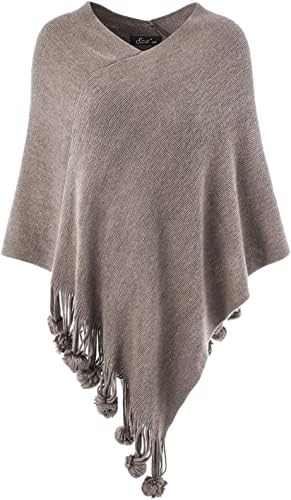 manra Women Woolen V- Neck Solid Plain Ball Cape Ponchu (SC 10 PLAIN BALL_FREE SIZE)-picture-27
