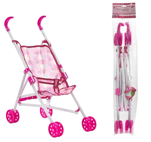 Passeggino per Bambole con Cappottina Pieghevole Metallo Plastica Carrozzina Richiudibile