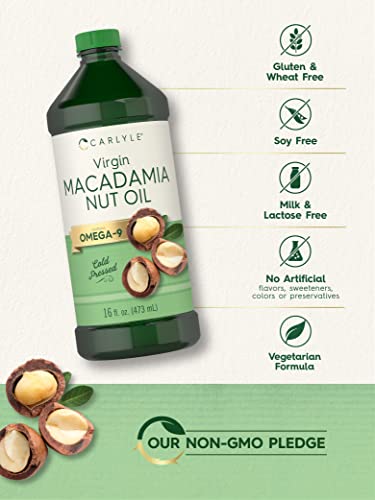 Macadamia Nut Oil | 3 X 16 Oz Bottles | Premium Cold Pressed | Food Grade | Vegetarian, Non-Gmo, Gluten Free | Virgin Oil | Safe For Cooking, Great For Hair And Skin | By Carlyle #TOP3