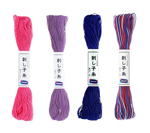 Image of Olympus Sashiko Thread 20m Skein Color Bundles (Party Streamers: 76-19-21-23)