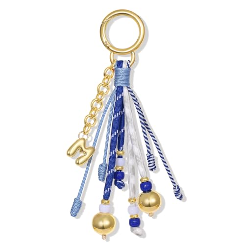 KissYan Initial Bag Charm for Women, Colorful Rope Purse charms With Bubble Letter pendant, Dainty Handbag Charm for Backpack (Blue, Letter M)