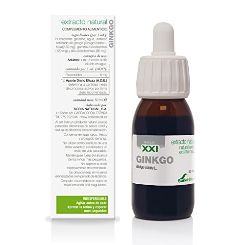 Soria Natural Ginkgo Biloba Extracto - Promueve la Salud Cognitiva, Memoria, Concentración y Mejora la Circulación - Salud Cerebral y Salud Circulatoria - Bote de 50ml