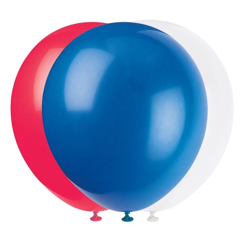 Latex Balloons, 12", Red, White, and Blue, 10 Count