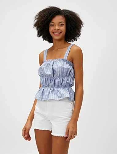 Koton Kadın Askılı Kolsuz Çizgili Yaka Detaylı Atlet, Mavi Çizgili (01J), 36 - Görsel 2