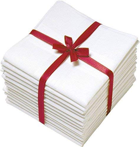 GRGRASP Thread That Bind Relations Grasp 100% Cotton soft White Rumal for men Handkerchief Hanky (50 * 50 cm) Set of 12