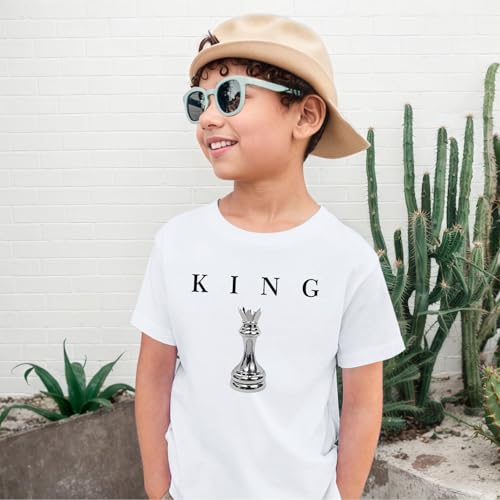 Image of Boys Graphic Tee King Chess Printed T-Shirt Kids Cool Designer Shirts Short Sleeve Shirt Clothes for Teen Boy Trendy