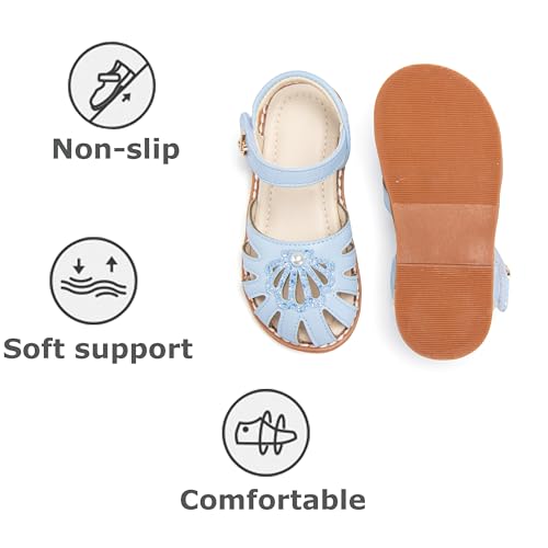 Image of THEE BRON Toddler Girls Closed-Toe Sandals Sweet Retro Cutout Summer Dress Shoes