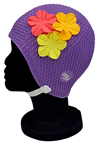 Blue Reef Roma Bubble singolo colore floreale classico retrò 3 fiori mazzo 3D petalo 3 colori tropicali elegante cappello da nuoto vintage taglia unica adulti con cinturino regolabile (viola)