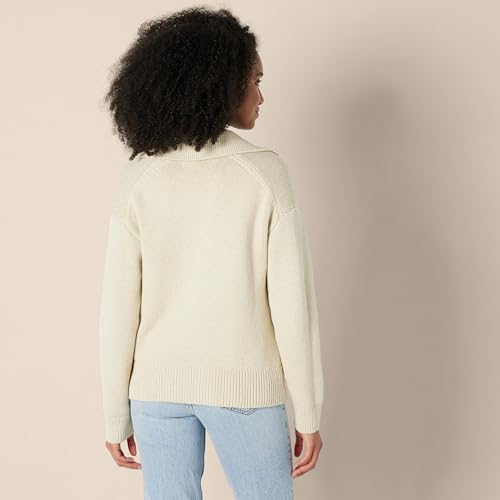 Amazon Essentials Damen-Polopullover aus Schwerer Baumwolle, lockere Passform, Sand-meliert, Größe M