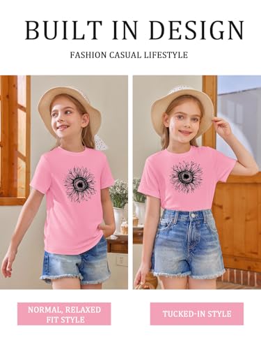 Image of Girls Short Sleeve T Shirts Kids Summer Tops Crewneck Tees 5-14 Years