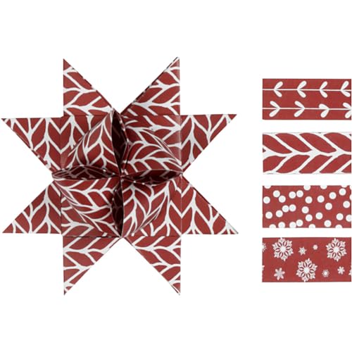 Paper Star Strips, B: 15+25 mm, T: 6,5+11,5 cm, weiß, rot, klassisch, 60 Stück