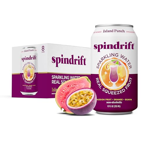 Image of Spindrift Sparkling Water, Island Punch Flavored, Made with Real Squeezed Fruit, 12 Fl Oz Cans, Pack of 8 (Only 21 Calories per Can)