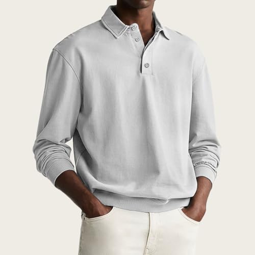 Men's Casual Polo Shirts Button Lapel Textured Henley-Shirts Long Sleeve Plain Tops Slim Wrinkle-Free Stylish Tees2