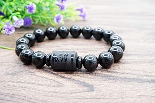 12mm Natural Genuine Black Obsidian Bracelet Tibetan Elastic Stretch Beaded Bracelet for Men