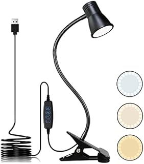 KNAMKY USB LED Desk Lamp Clip On Reading Light, 3 Light Mode 10 Dimmable Brightness Levels Eye Caring Book Light, Bedside Lamp with Flexible Neck , Adjustable clamp Light for Studying WorkingBlack