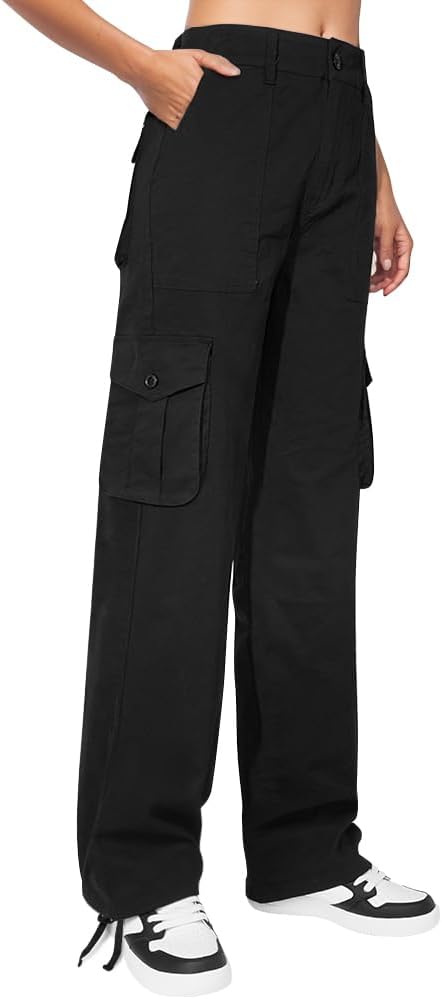 🏆 High Waist Stretch Cargo Pants Women 6 Pockets Relaxed Fit Straight Wide Leg Y2K Pants - Image 8