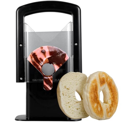 PandaHug Bagel Slicer, Stainless Steel Household Bagel Cutter, Non-Stick Blade Bread Toast Slicer, Portable Muffin Slicer Kitchen Bread Slicing Gadget for Bagel Toast Muffin Fruit Vegetable(Black)
