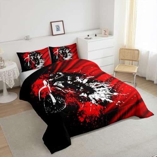 Image of Feelyou Kids Ombre Dirt Bike Duvet Insert Queen Size, Motocross Comforter Set Boys Girls Extreme Sports Bedding Set Teens Bedroom Decor Microfiber Bed Set