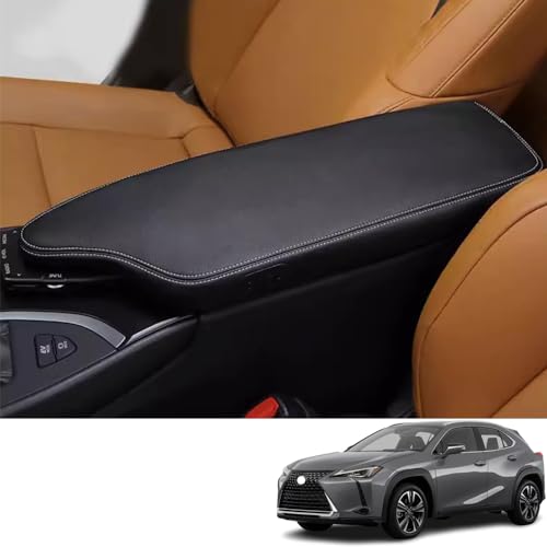 Bmolpt Custom Interior Accessories for Lexus UX 200 250h 2019 2020 2021 2022 2023 Leather Center Armrest Box Cover Armrest Cushion Central Armrest Protector Pad(Black with Gray Stitching)