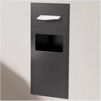Stainless Steel Shower Nich, Recessed Bathroom Put Up-in Trash Can Alcove, Toilet Paper Toiletries Storage Rack for Kitchen Bedroom Hotel, Black-24x55x14cm