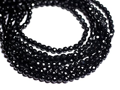 Jade facetté noir 4mm LKBEADS : lot de 20 perles rondes de jade véritable pour création bijoux