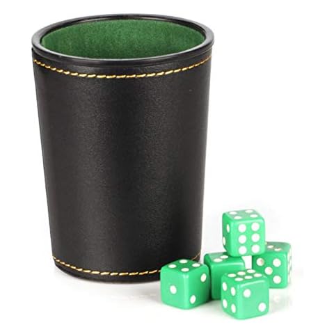 Casino-Spiele Würfelbecher-Set, Mit 5 Würfeln PU-Leder Stabiles Cover