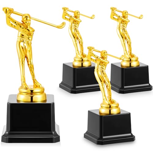 Tandefio 4 Pieces Golf Trophy Cup 6.7 x 3 Inch Gold Golfer Award Trophy Bulk Plastic Golfing for Adults Reward Party Prop Golf Tournaments Competitions