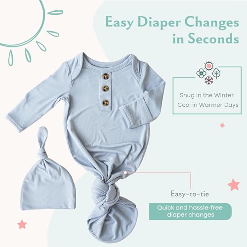 image for Caden Lane Newborn Knotted Gown with Hat, Soft Bamboo Viscose Baby Sac