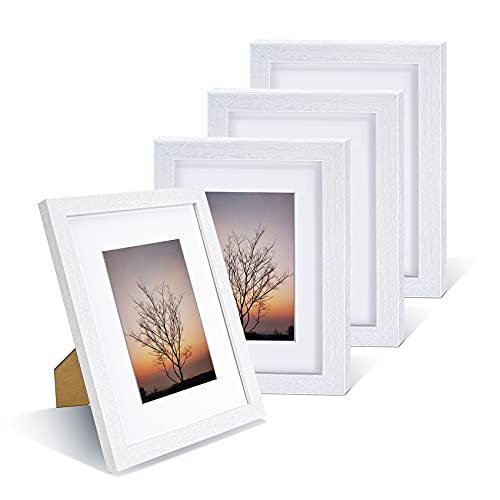 Nacial Picture Frames 8X10 Inch Set Of 4, White Photo Frame Display 5X7 Photo With Mat, Display 8X10 Photo Without Mat, Picture Frames Collage For Wall Or Tabletop #TOP5