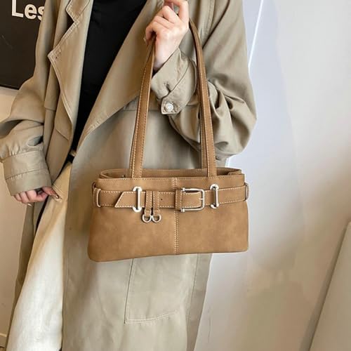 Vintage Winter Trendy Belt Underarm Bag Solid Simple Durable Handbag Commute Party Shoulder Bag for Women 20254