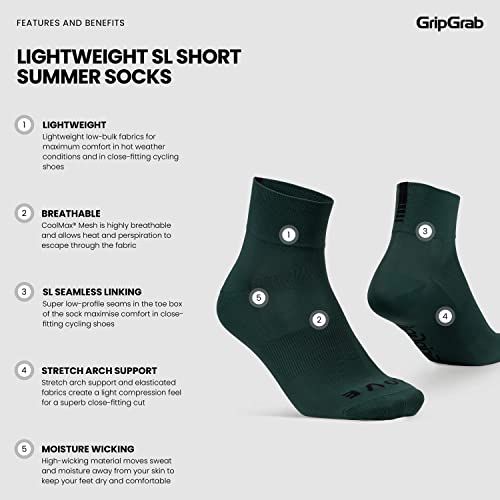 Image of GripGrab Lightweight SL Summer Cycling Socks - 2 Lengths, Road & Gravel | Breathable Coolmax mesh, stretch arch support, short ~3.5 in or tall ~6 in cuff - road, MTB, gravel & indoor biking