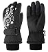 SimpliKids Girl's Waterproof 3M Thinsulate Winter Snowboard & Ski Gloves, Butterfly Print,L,Black