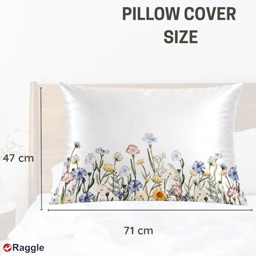 Image of RAGGLE Satin Silk Pillowcase for Hair and Skin Standard Size 18 inchX 28 inch with Soft Breathable Smooth Cooling Pillow Covers for Sleeping or Pillow Protector (2, Cream Printed)