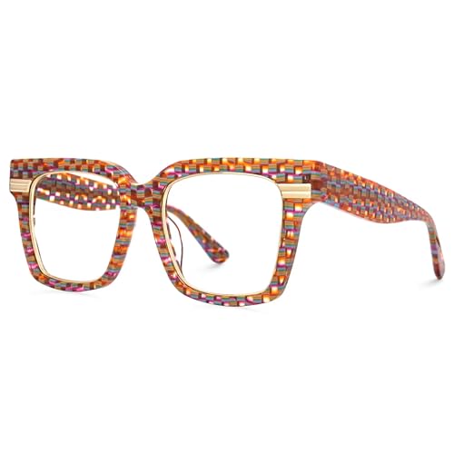 Image of Zeelool Glasses Frame for Women, Oversized Square Personality Fit Glasses Acetate Eyeglasses with Non-prescription Clear Lenses Taylor ZJGX799757-04