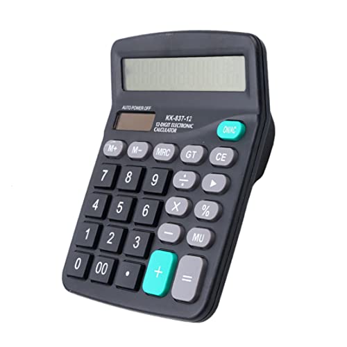 12 Digit Desk Calculator Jumbo Large Buttons Solar Desktop Financial Business Accounting Tool Black 1pc, Desktop Calculator