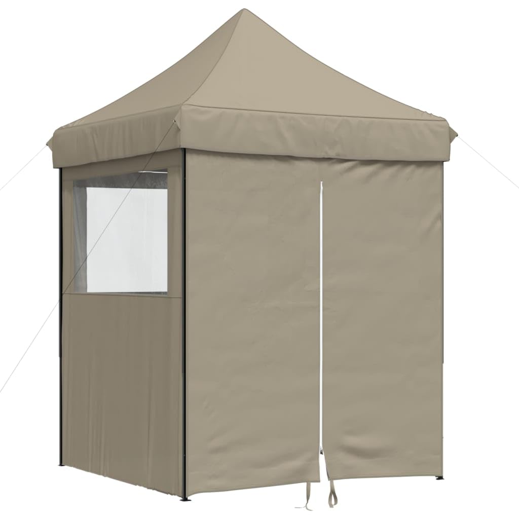Zasłona Pop-up 4 ściany taupe 200 x 200 x 306 cm | Dach z tkaniny Oxford z powłoką PCW, stalowa rama malowana proszkowo, przezroczyste okna, wejście z