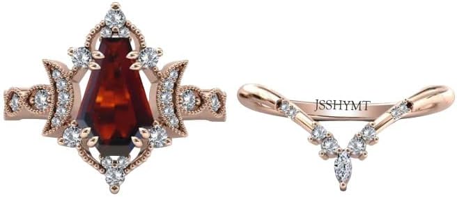 “Vintage Red Garnet Coffin Shaped Engagement Ring Set – 925 Sterling Silver Art Deco Wedding & Statement Rings for Women”