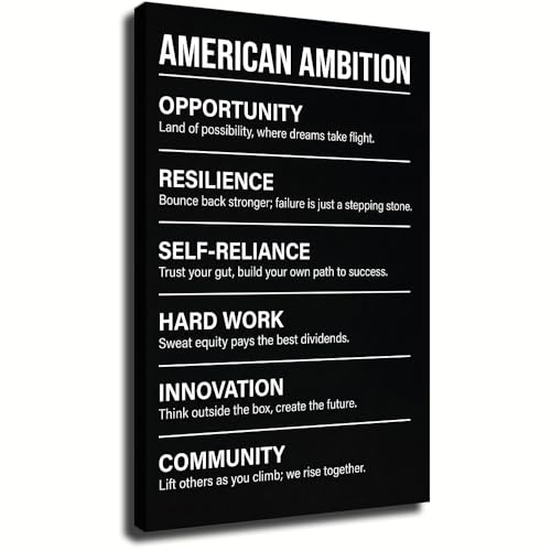 Opportunity Resilience Self Reliance Hard Work Innovation Community Motivational Black Typography Canvas Poster Wall Decor for Office Workplace Home Study Bedroom Conference Room Startup Workspace (Framed,8" L x 12" W)