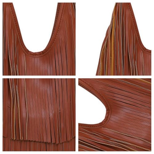 Image of IAMUHI Casual Rivets Fringed Shoulder Handbag for Women,Soft Vegan Leather Hippie Crossbody Purse Bag Hobo Bag