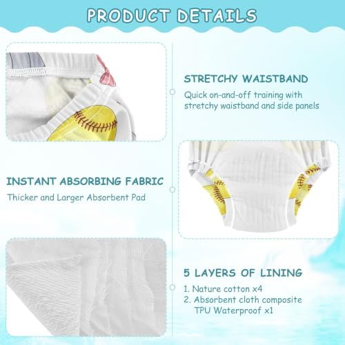 SLHKPNS Baseball Volleyball Bow 3 Packs Training Pants for Toddlers 5T - 5