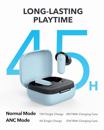 Image of Soundcore P30i by Anker Noise Cancelling Earbuds, Strong and Smart Noise Cancelling, Powerful Bass, 45H Playtime, 2-in-1 Case and Phone Stand, IP54, Wireless Earbuds, Bluetooth 5.4 (White&Blue)